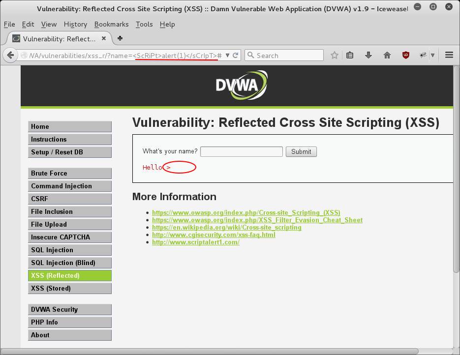 DVWA XSS Reflected